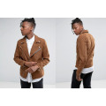 Pull Bear Faux Suede Biker Jacket in Tan